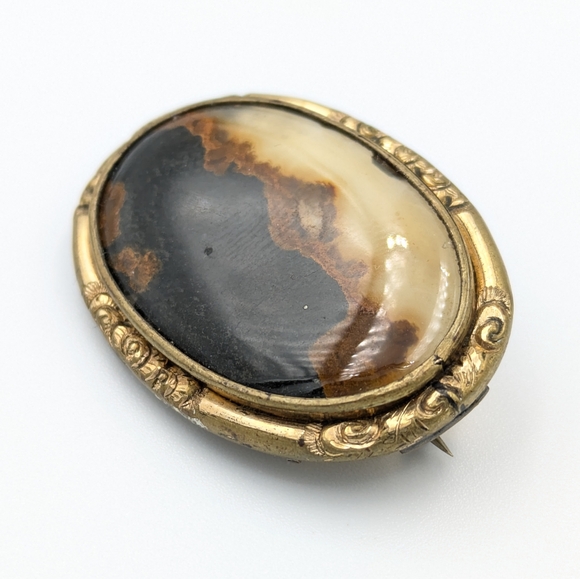 Antique Victorian agate oval brooch pin - Picture 7 of 7